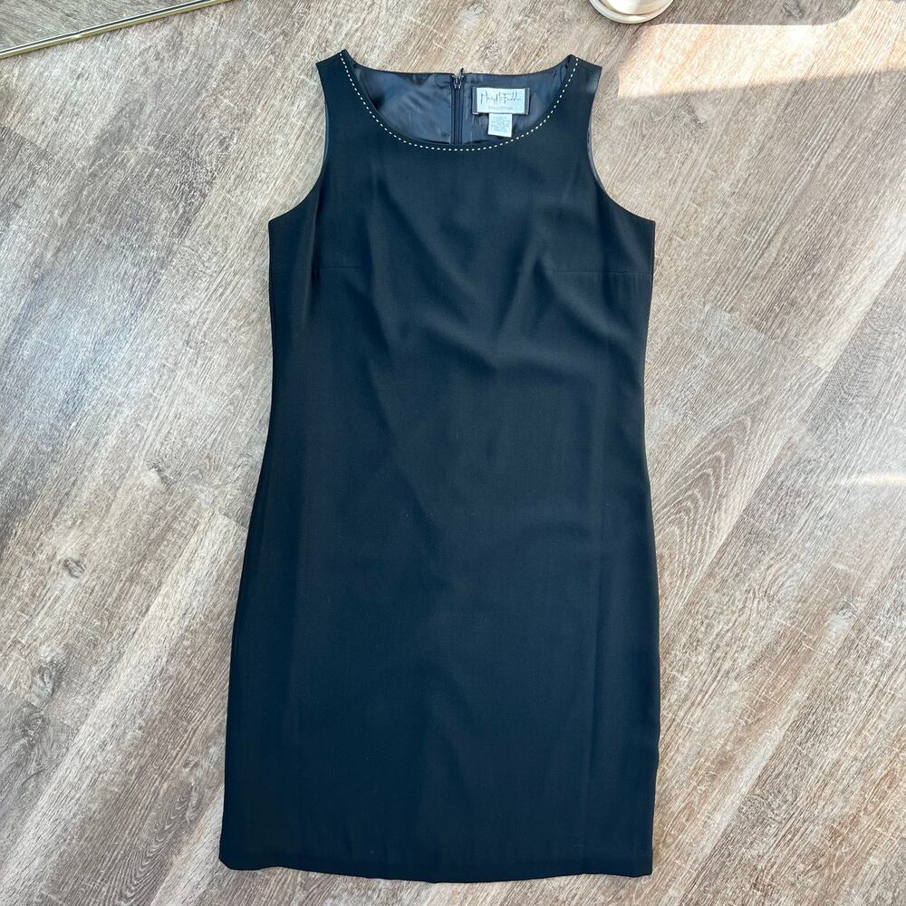 Vintage Mary Mcfadden Black Shift Dress White Collar Detail Sleeveless